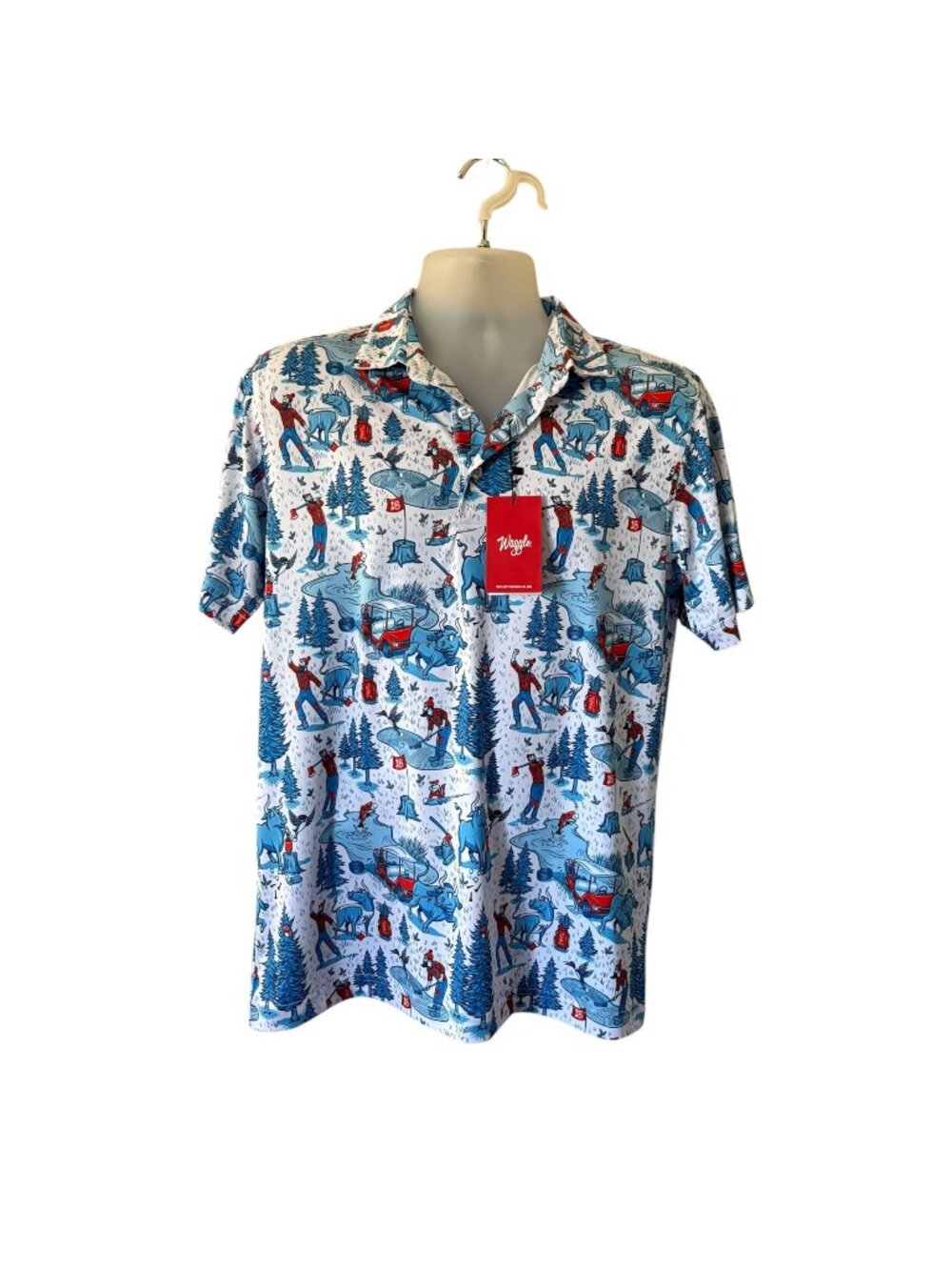 WAGGLE Mens Golf Polo Shirt Out of Bounds Colorful Minnesota Small NWT